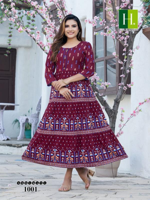 Hirwa Shrimati Rayon Designer Anarkali Kurti Collection